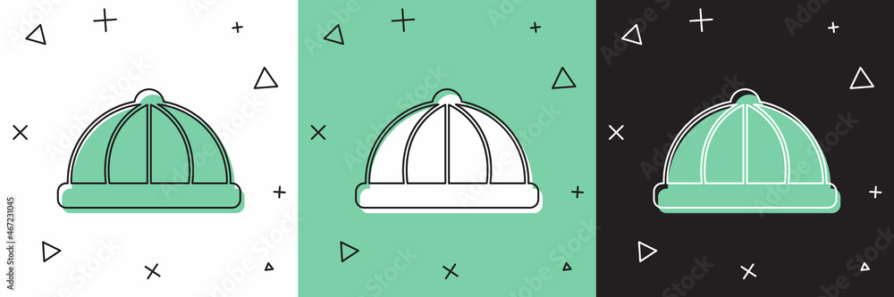 将婴儿帽图标隔离在白色和绿色、黑色背景上。矢量