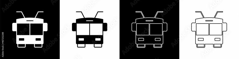 将Trolleybus图标隔离在黑白背景上。公共交通符号。矢量