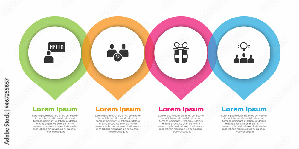 Set Acquaintance, Complicated relationship, Gift box and Project team base. Business infographic tem