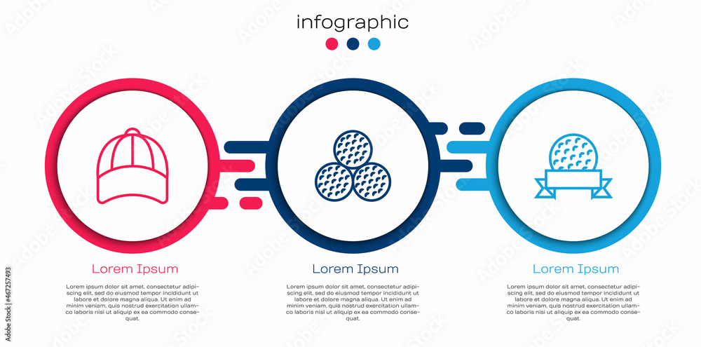 设置线棒球帽、高尔夫和。商业信息图形模板。矢量