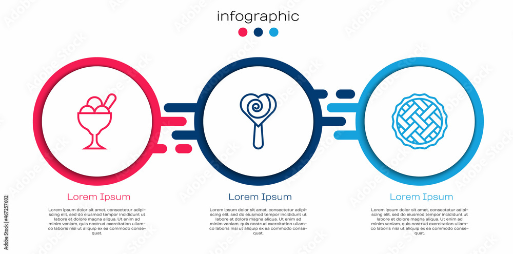 袋装冰淇淋、棒棒糖和自制馅饼。商业信息图模板。矢量