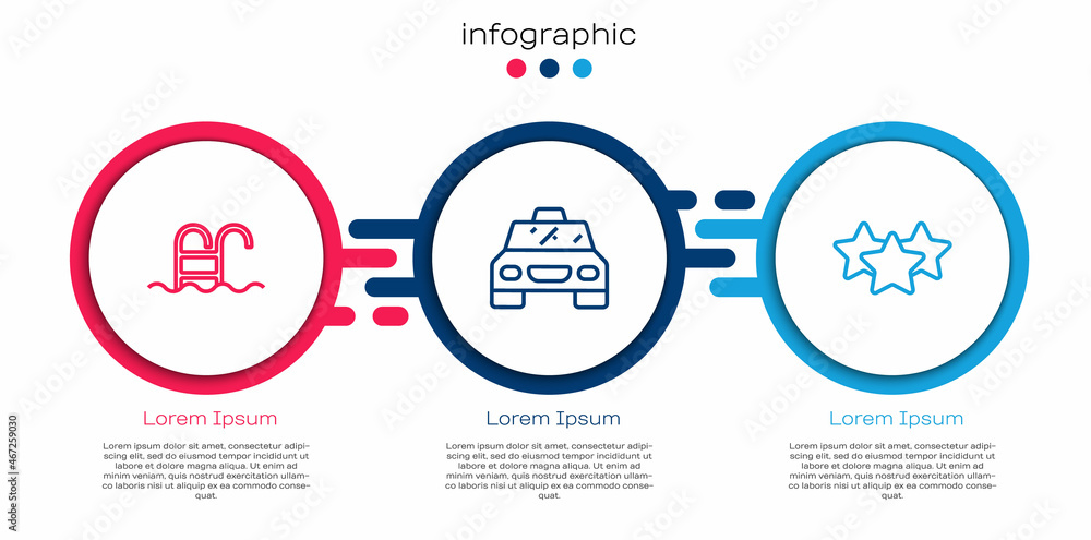 设置游泳池、出租车和星级。商业信息图模板。矢量