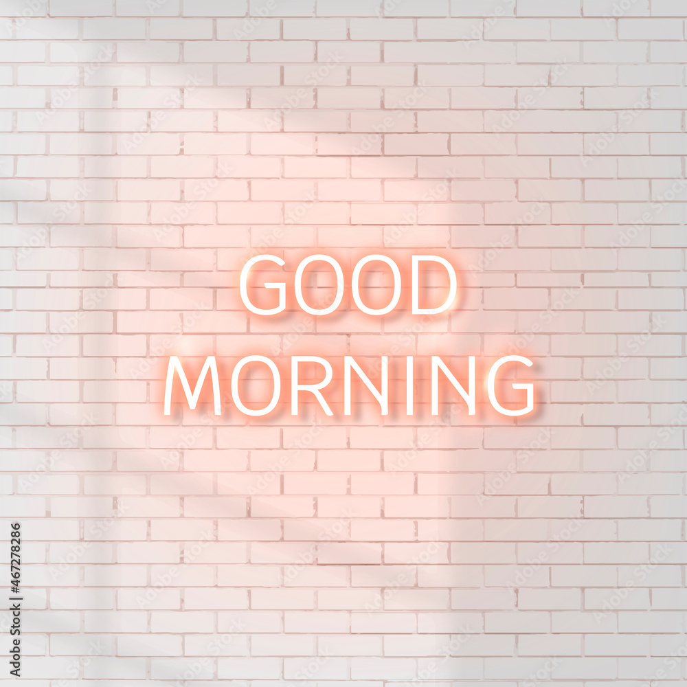 Neon good morning word on brick wall vector