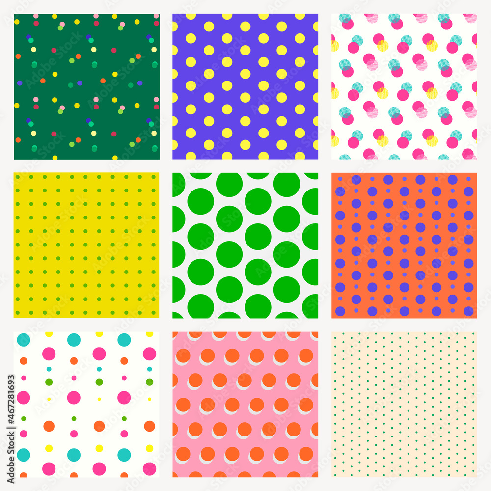 Polka dot pattern background, colorful abstract design vector set