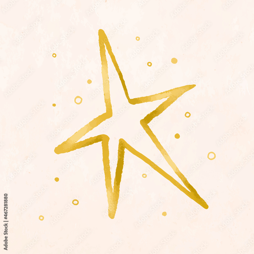 Gold star doodle, Christmas hand drawn vector, cute winter holidays illustration