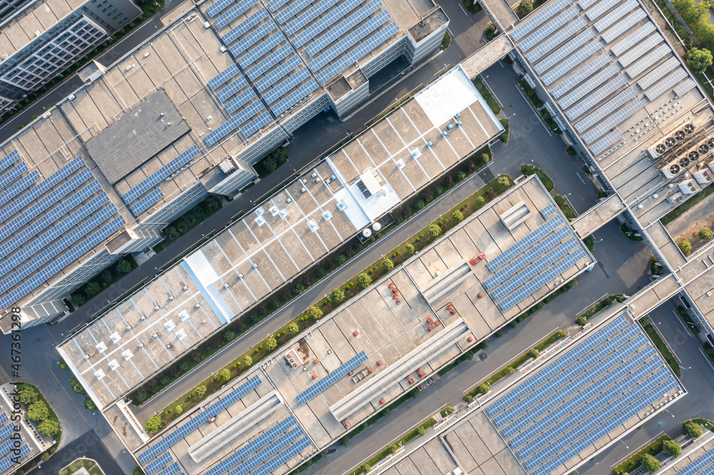 solar panels on factory rooftop