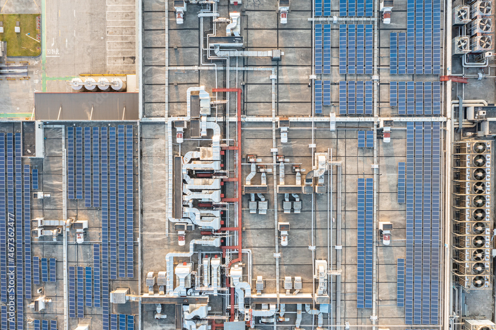 solar panels on factory rooftop