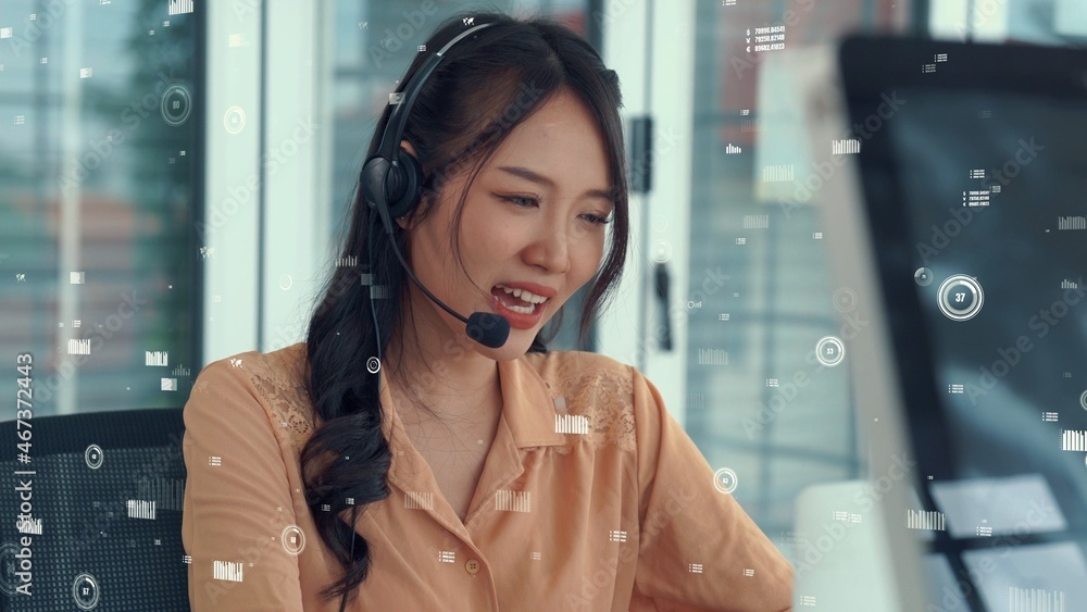 Customer support call center provide data in conceptual vision . Business and communication technolo