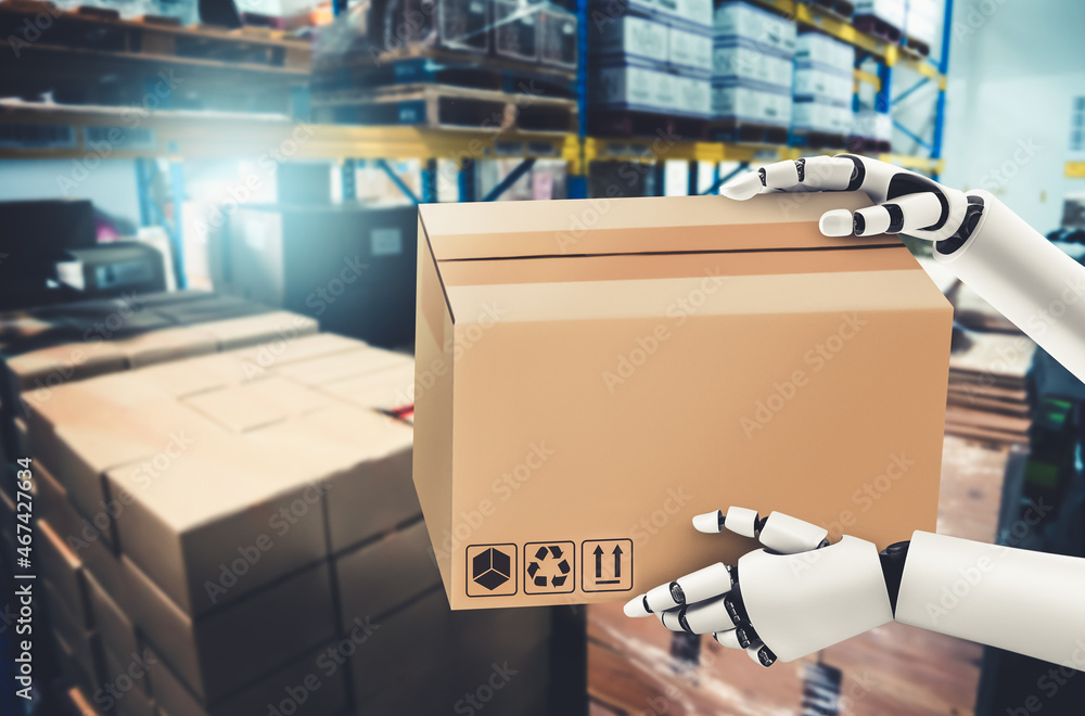 Innovative industry robot working in warehouse for human labor replacement . Concept of artificial i