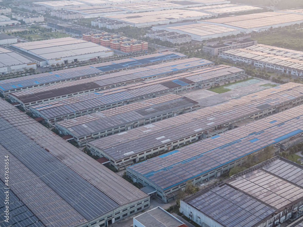 solar panels on factory rooftop