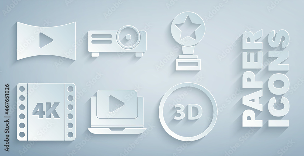 设置在线播放视频、电影奖杯、4k电影、磁带、框架、3D单词、电影、电影、媒体投影仪和