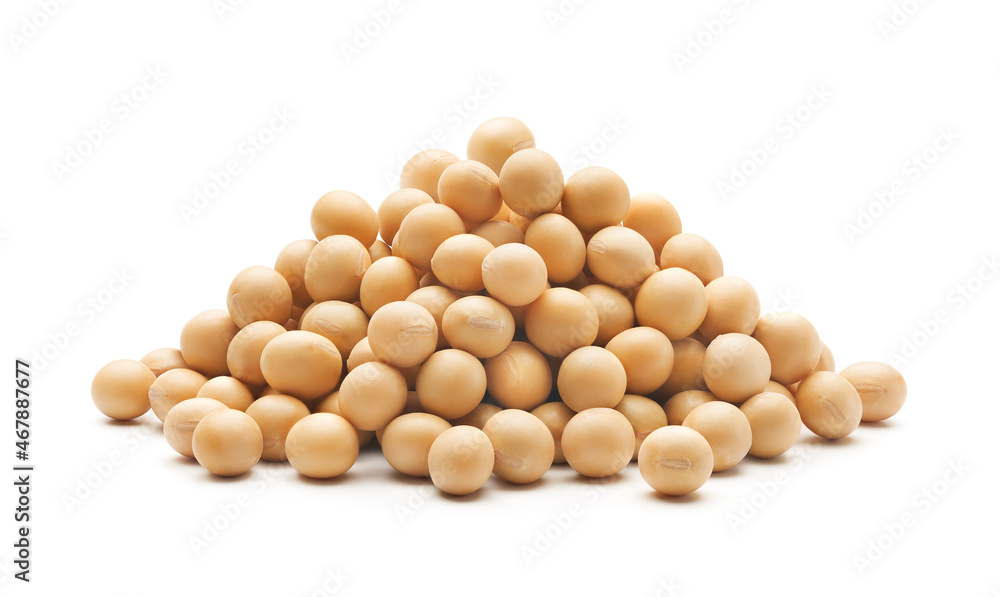 Stacked soybeans isolated on white background