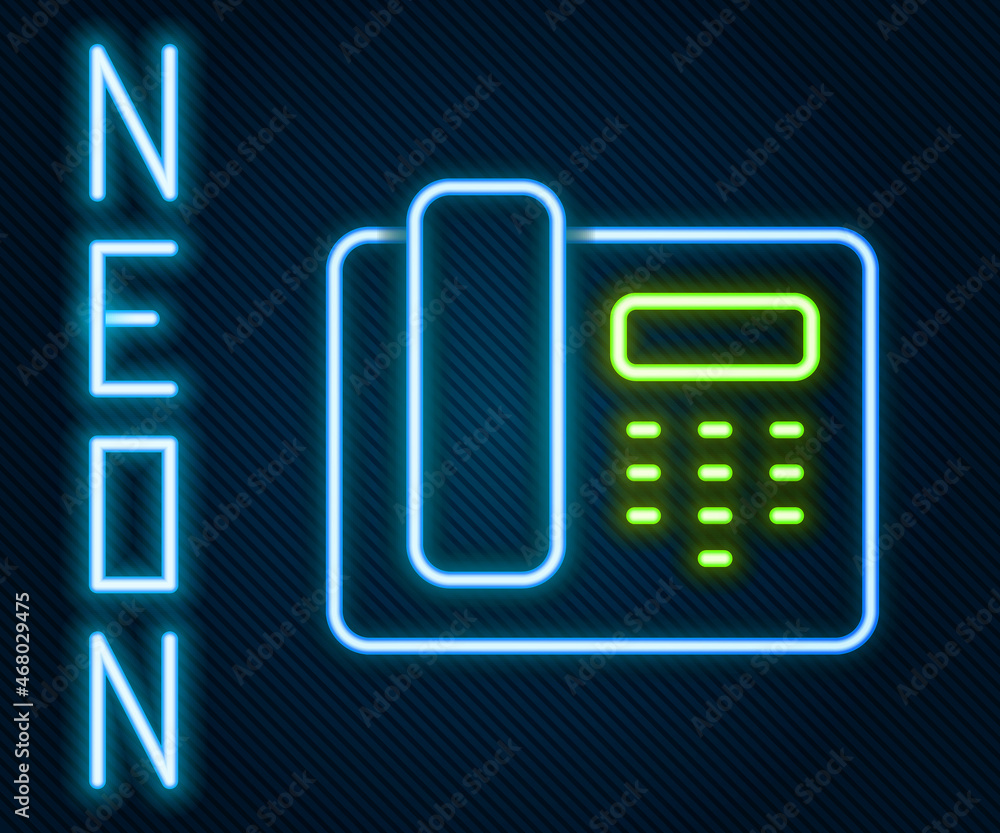 Glowing neon line Telephone 24 hours support icon isolated on black background. All-day customer sup