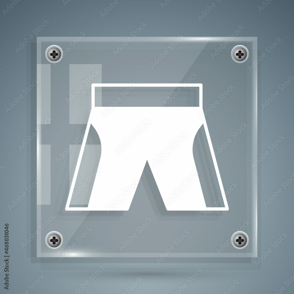 White Short or pants icon isolated on grey background. Square glass panels. Vector