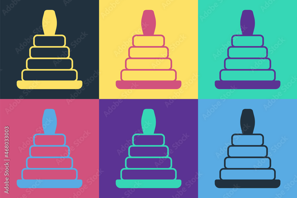 Pop art Pyramid toy icon isolated on color background. Vector