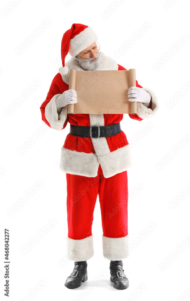 Santa Claus with empty letter on white background