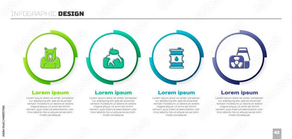 设置北极熊头、森林砍伐、桶油和核电站。商业信息图表模板