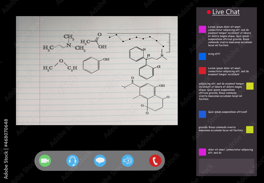 Video call interface with mathematical formulas on screen