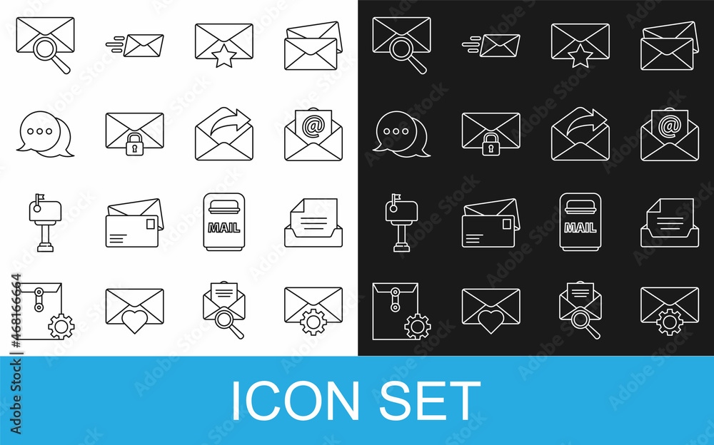 Set line Envelope setting, Drawer with document, Mail and e-mail, star, message lock password, Speec