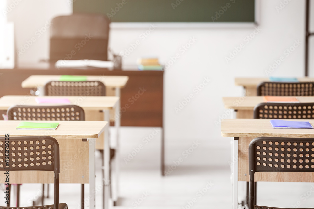 Interior of classroom prepared for lesson