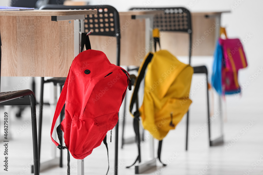 Interior of classroom prepared for lesson