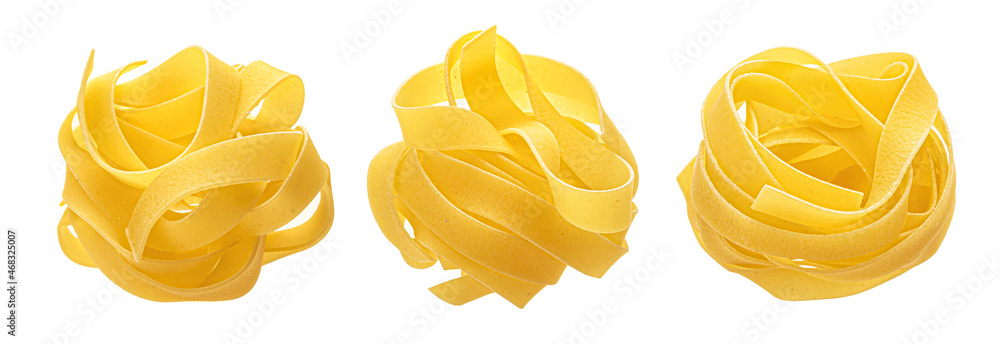 Tagliatelle pasta, fettuccine isolated on white background