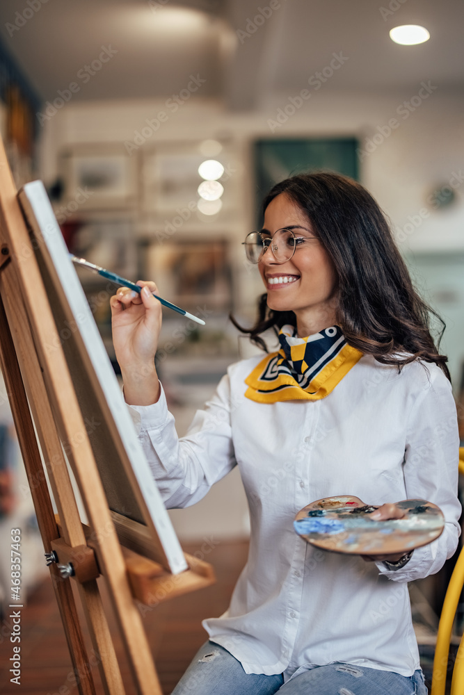 Adult woman, painting for the customer