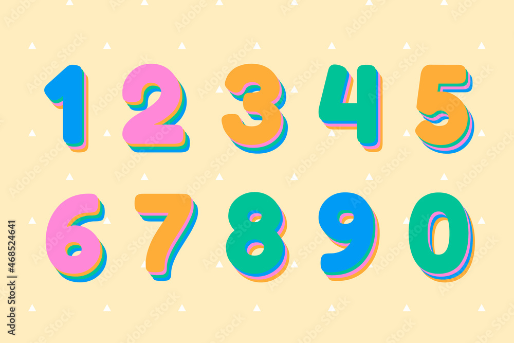 Vector number set 3d font