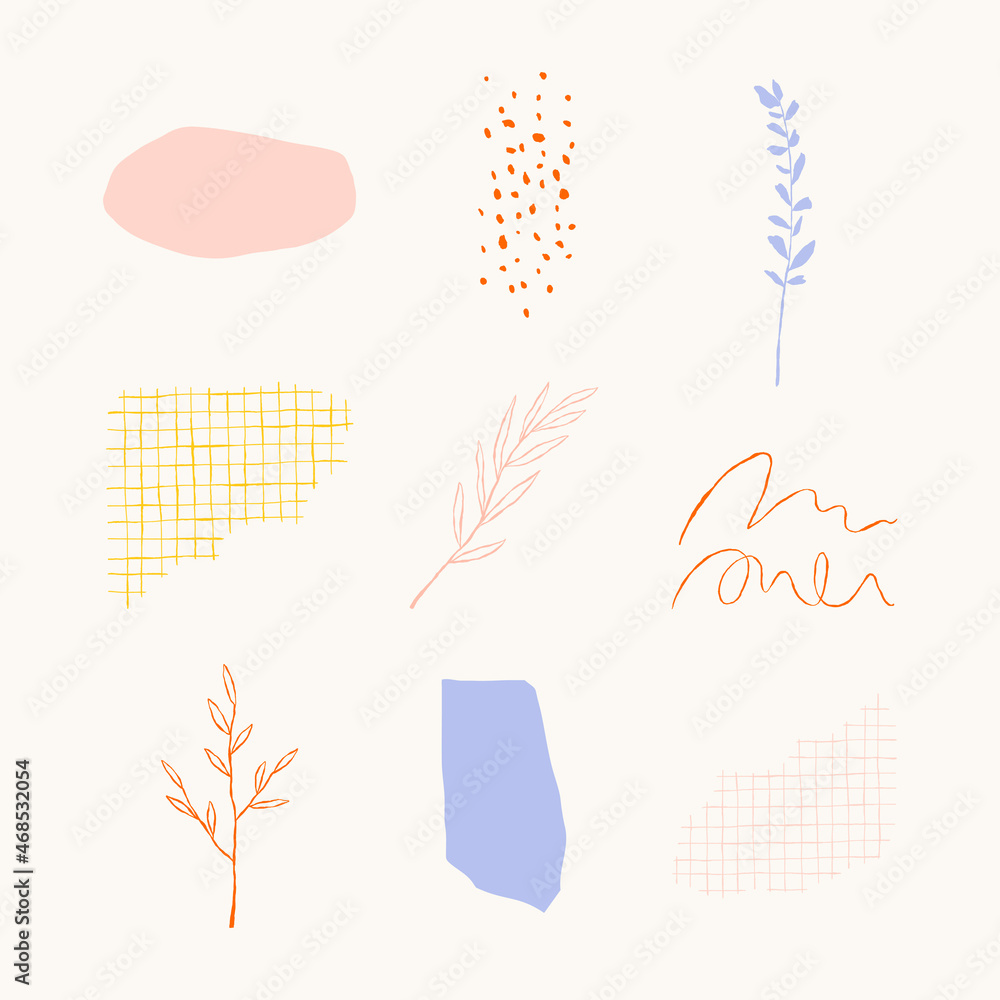 Aesthetic botanical leaves vector doodle illustrations element collection