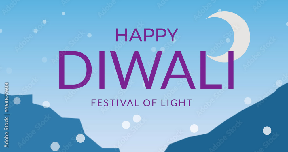 Image of happy diwali text over light spots on blue background