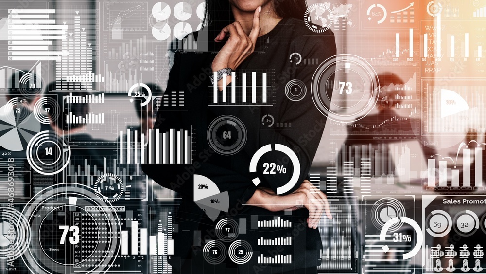 Big Data Technology for Business Finance Analytic conceptual . Modern graphic interface shows massiv