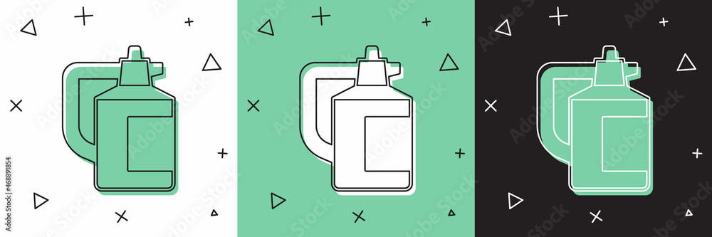 Set Garden sprayer for water, fertilizer, chemicals icon isolated on white and green, black backgrou