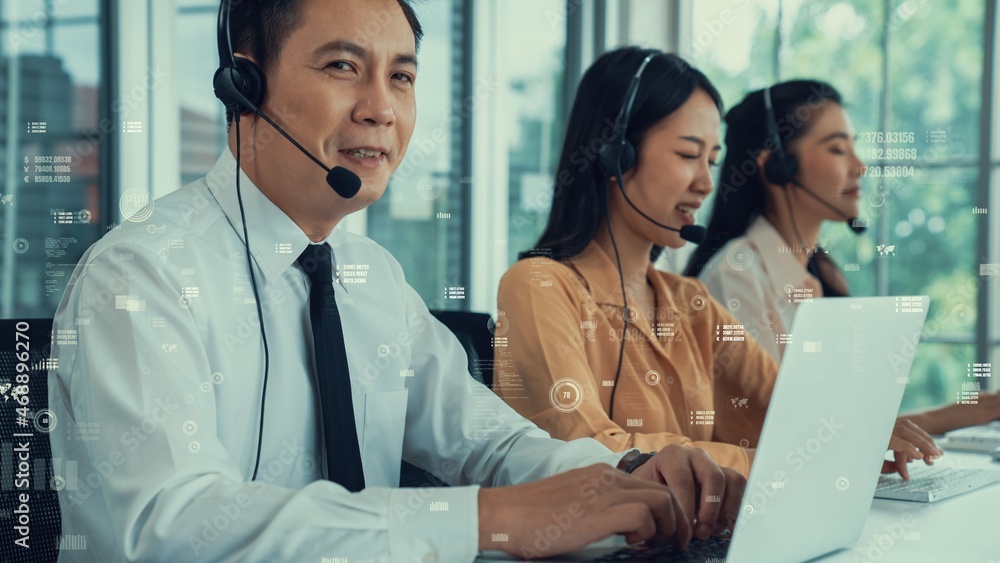 Customer support call center provide data in conceptual vision . Business and communication technolo