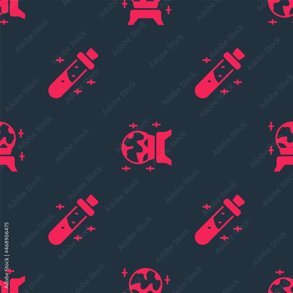 Set Bottle with potion and Magic ball on seamless pattern. Vector