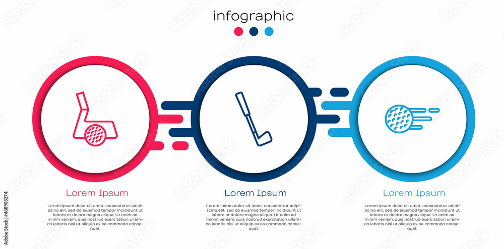 用球设置线高尔夫球杆，以及。商业信息图模板。Vector