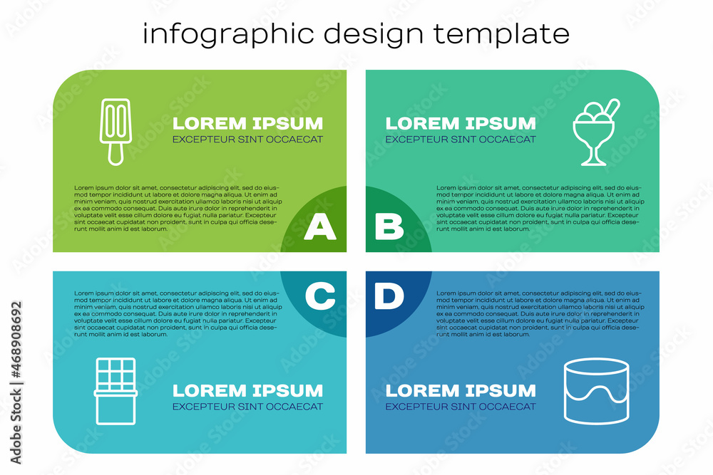 设置巧克力条、冰淇淋、蛋糕和碗。商业信息图模板。矢量