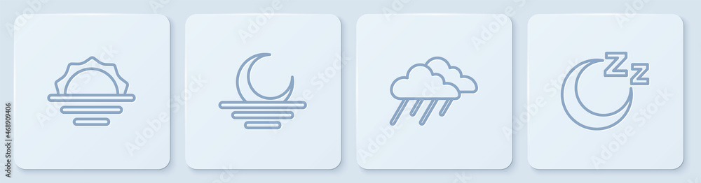 设定日出、云与雨、日落和睡觉时间。白色方形按钮。矢量