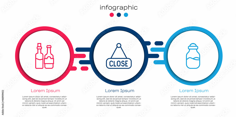 设线威士忌瓶，带Closed和Spice罐的悬挂标志。商业信息图模板。Vect