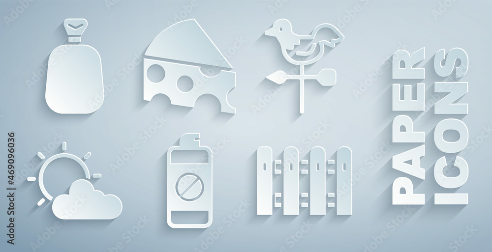 Set Garden sprayer for fertilizer, Rooster weather vane, Sun and cloud, fence wooden, Cheese and Ful