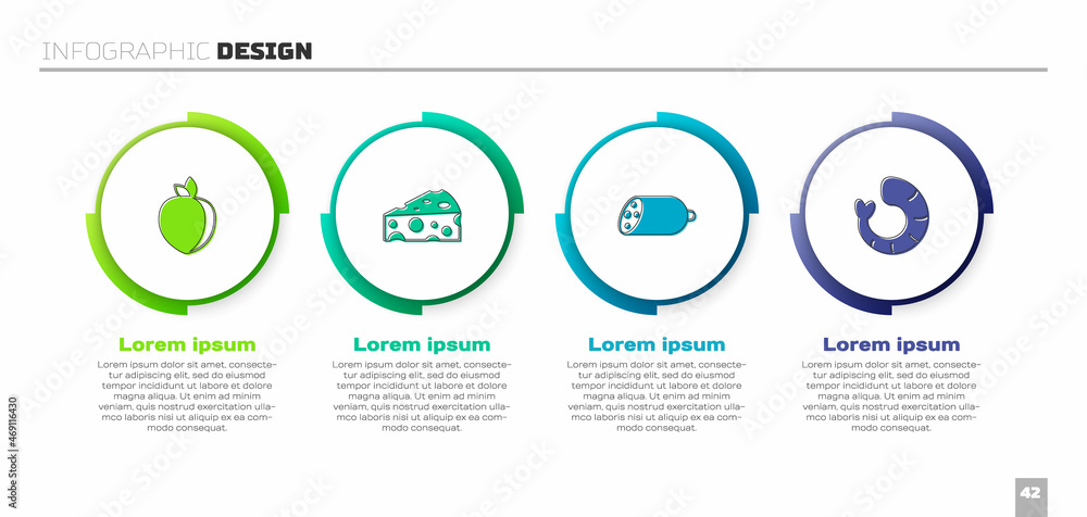 设置李子水果、奶酪、萨拉米香肠和虾。业务信息图模板。矢量