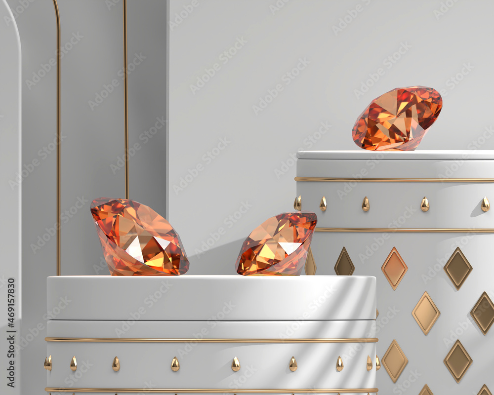 Amber diamonds placed on white  background 3d rendering