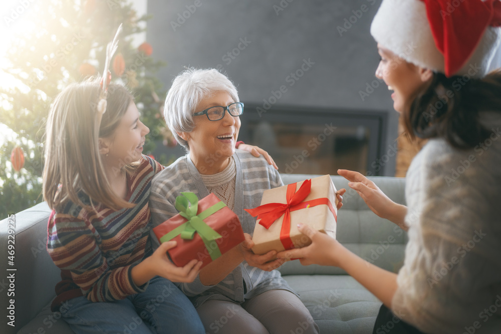 family celebrating Christmas