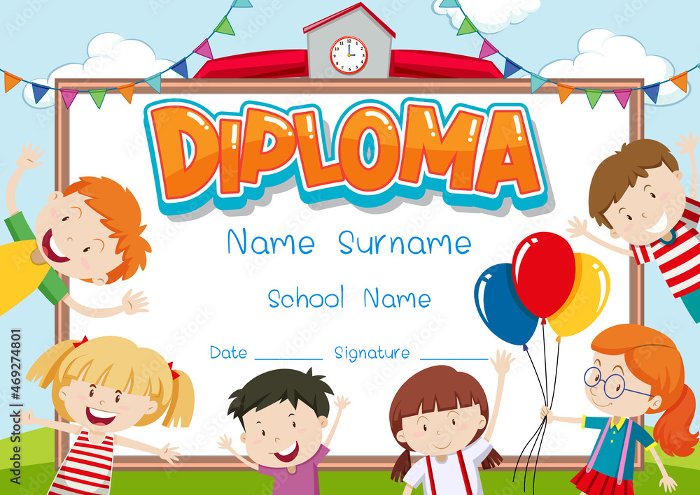 Diploma or certificate template for school kids