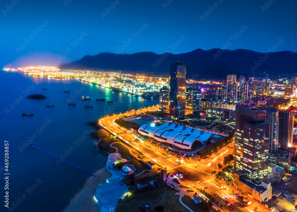 Aerial photography of Lianyungang city night view