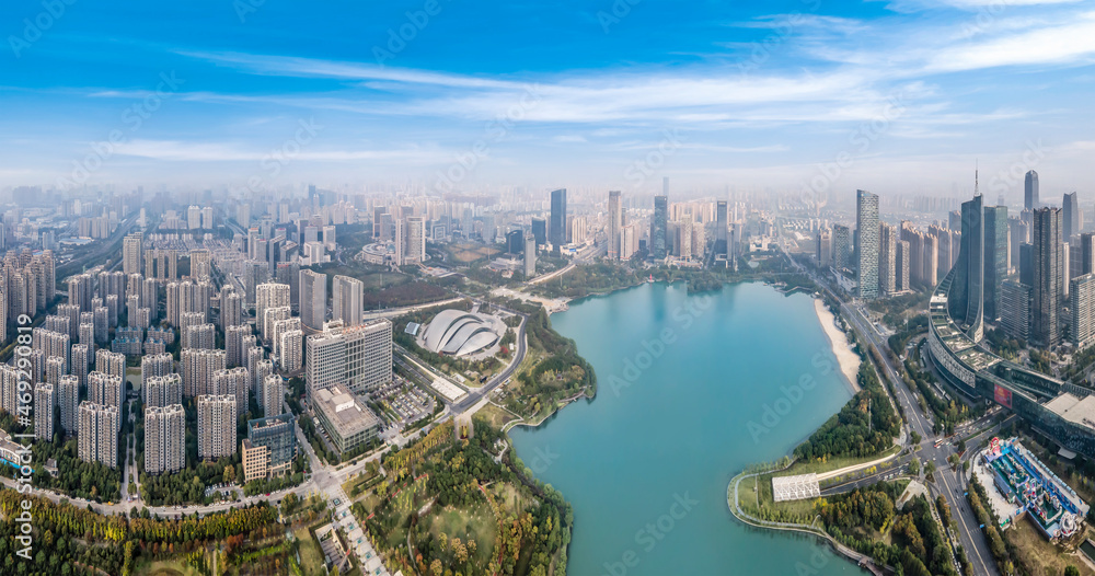 Aerial photography of Hefei city architecture landscape skyline