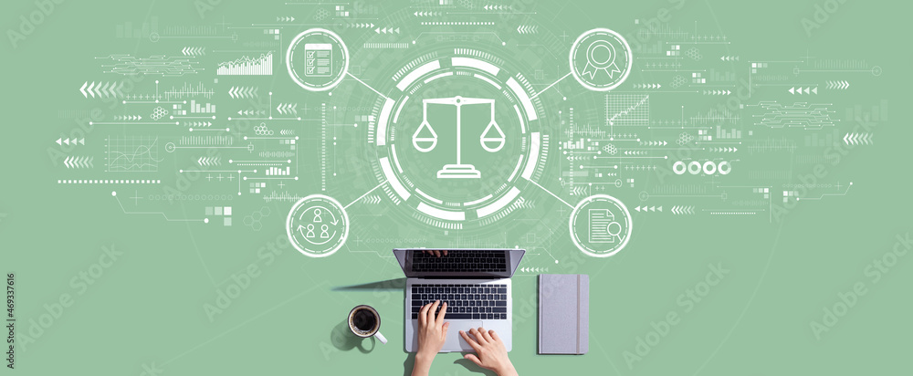 Legal advice service concept with person working with a laptop