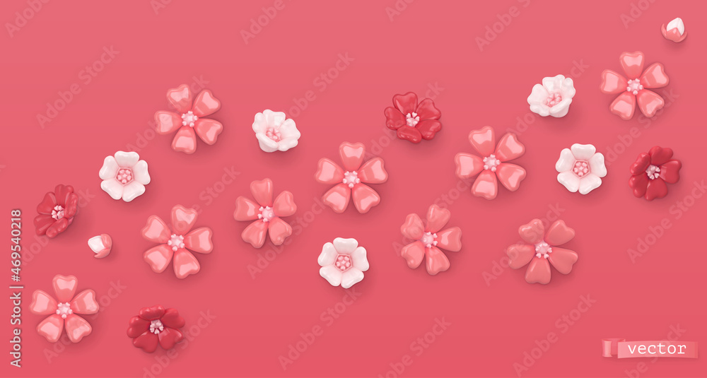 Spring flowers. 3d realistic render vector background