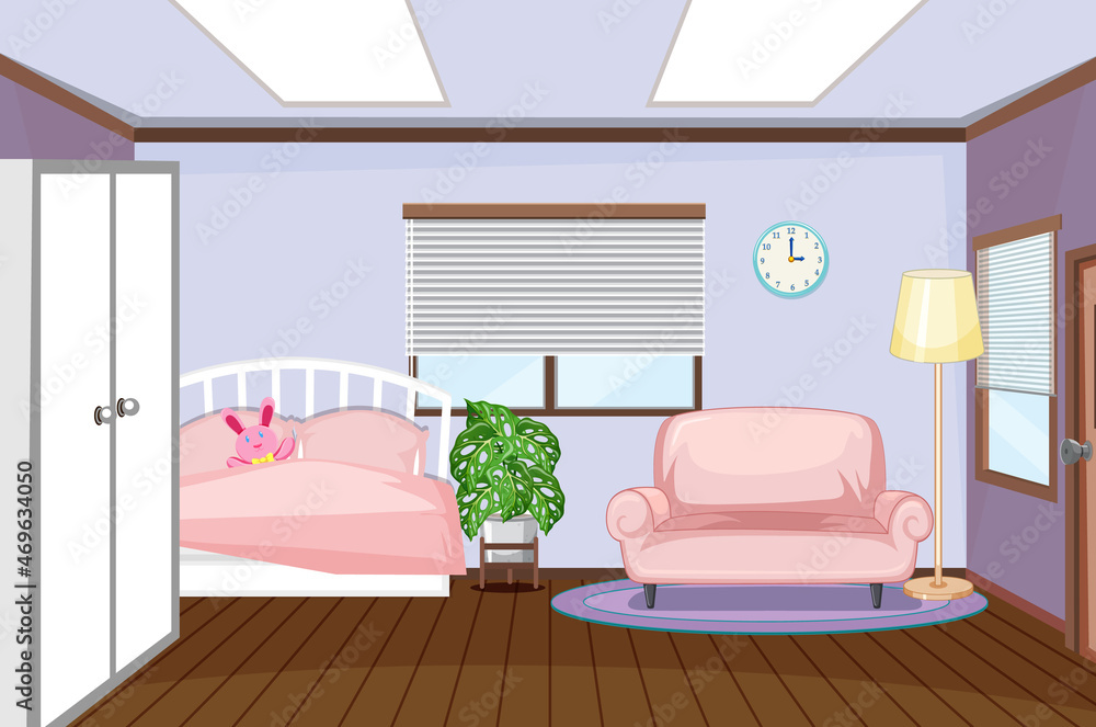 Interior of kids bedroom with furnitures