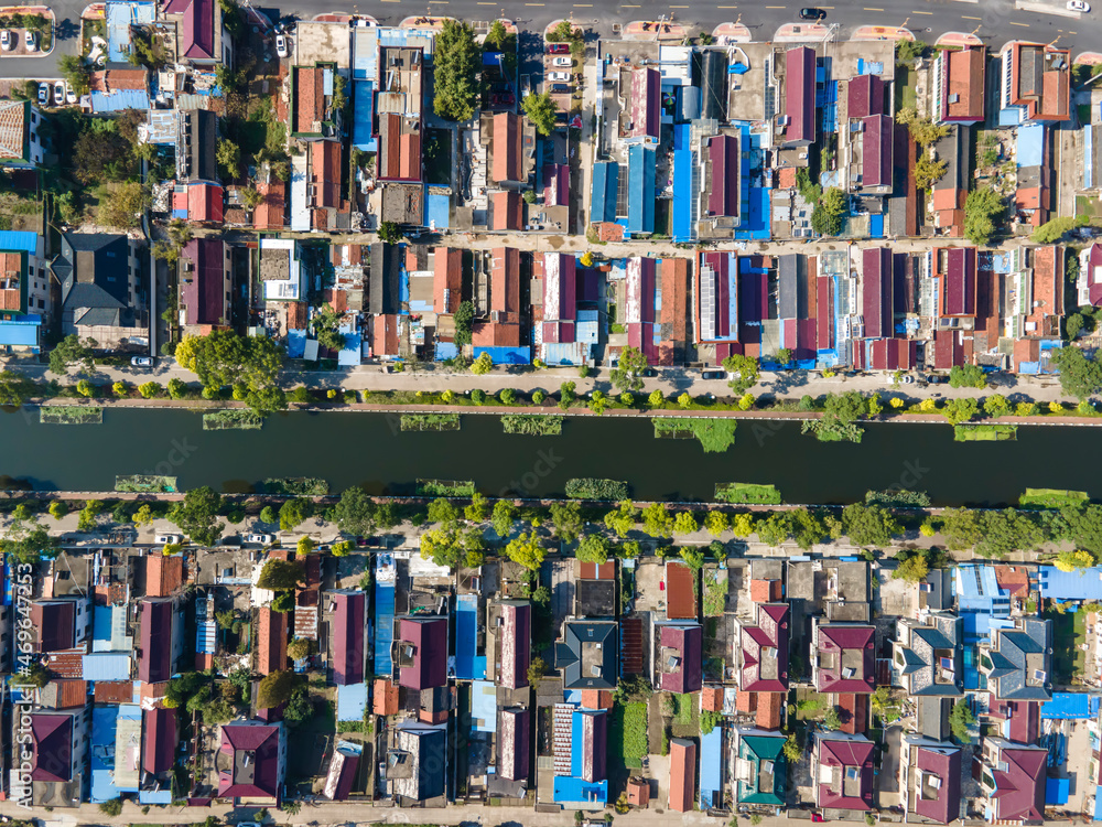 Top view Chinese village and town