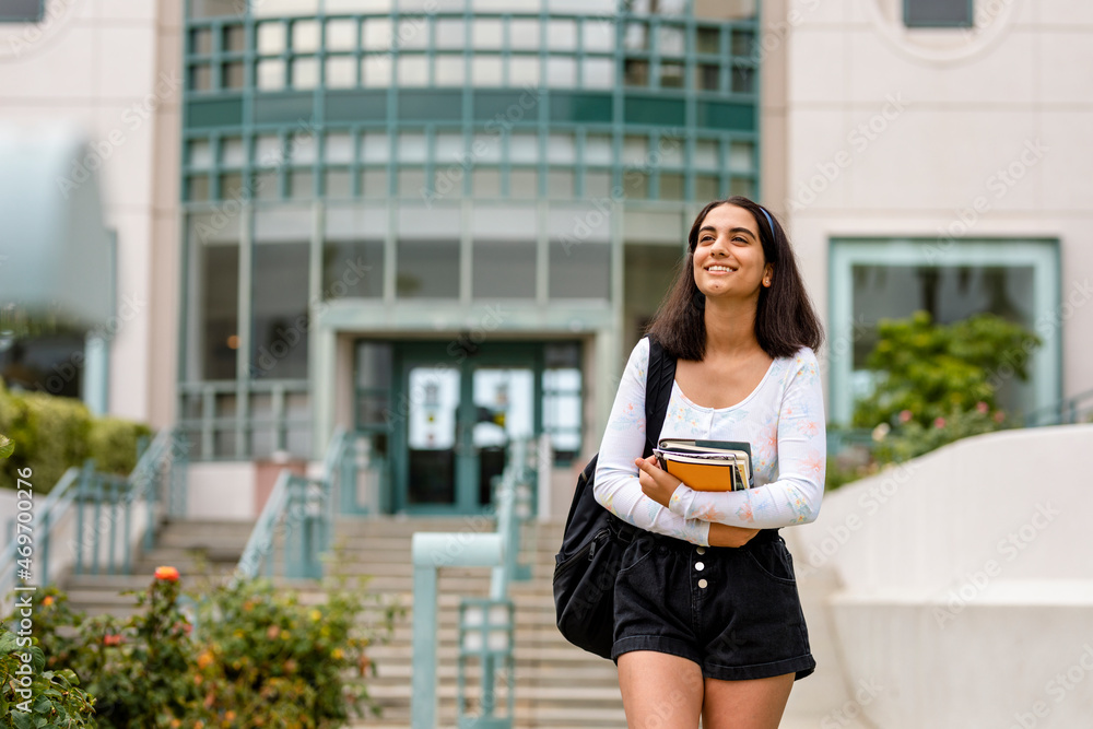 Happy student leaving school, end of semester